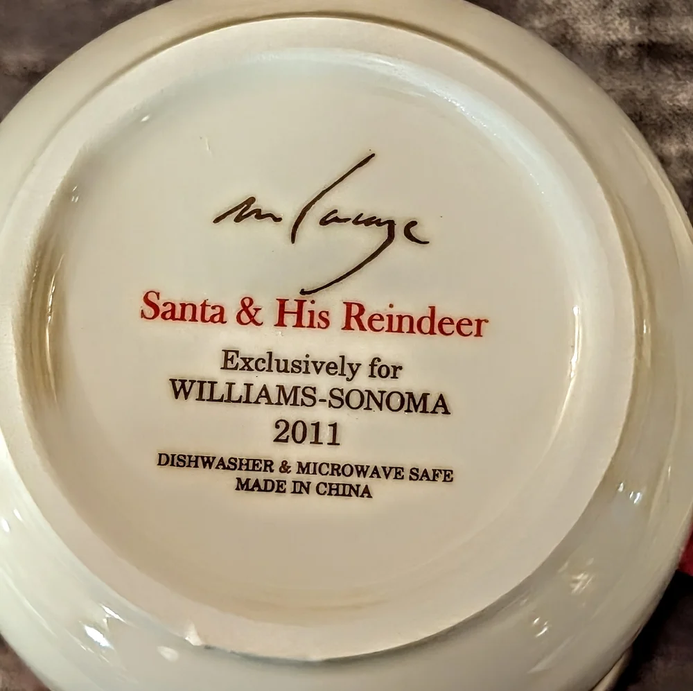 WILLIAMS & SONOMA Santa & His Reindeer Mugs (3) & Platter Set  By MARK LACAZE